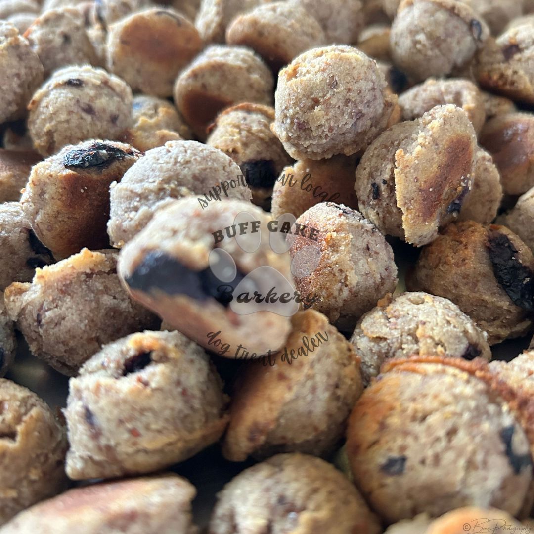 Berry Dawgnuts soft blueberry dog treats handmade by Buff Cake Barkery