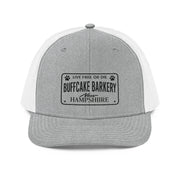 BuffCake Barkery " Live Free or Die" Snapback Trucker Hat Buff Cake Barkery Heather Grey/White 