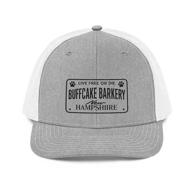 BuffCake Barkery " Live Free or Die" Snapback Trucker Hat Buff Cake Barkery Heather Grey/White 