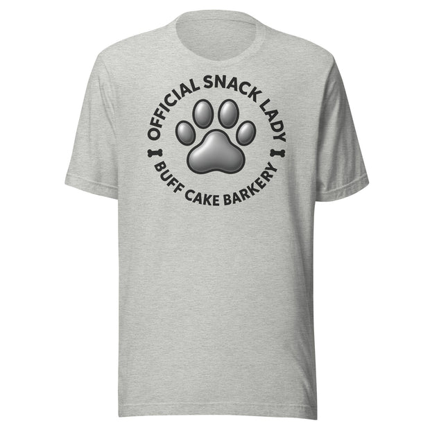 Official Snack Lady” Unisex Tee Buff Cake Barkery Athletic Heather S 