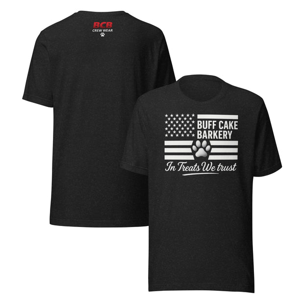 In Treats We Trust Tee - BCB Crew Wear Buff Cake Barkery Black Heather S 