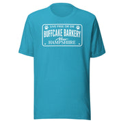 Live Free or Die " License Plate" BCB Crew Wear Unisex t-shirt Buff Cake Barkery Heather Aqua S 