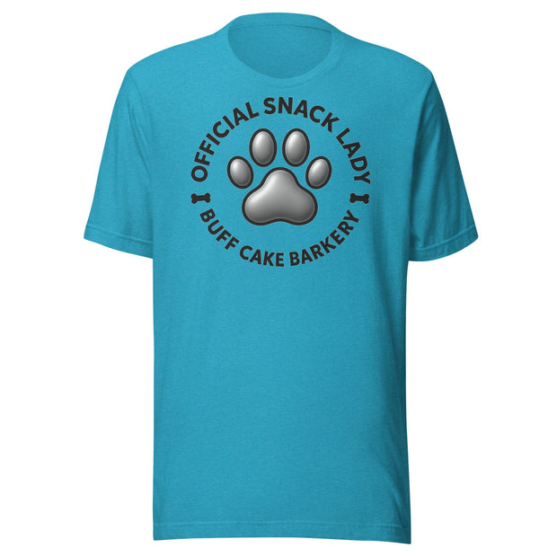 Official Snack Lady” Unisex Tee Buff Cake Barkery Heather Aqua S 