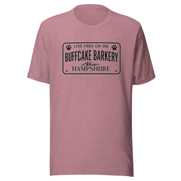Live Free or Die " License Plate" BCB Crew Wear Unisex t-shirt Buff Cake Barkery Heather Orchid S 