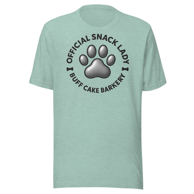 Official Snack Lady” Unisex Tee Buff Cake Barkery Heather Prism Dusty Blue S 