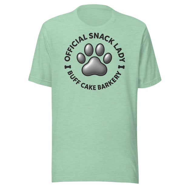Official Snack Lady” Unisex Tee Buff Cake Barkery Heather Prism Mint S 