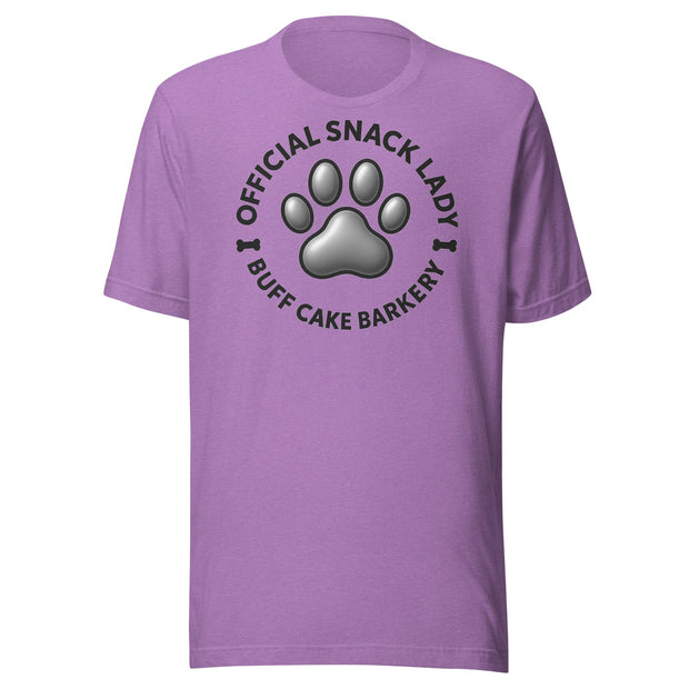 Official Snack Lady” Unisex Tee Buff Cake Barkery Heather Team Purple S 