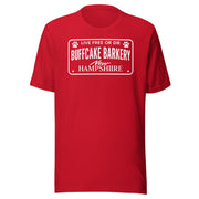 Live Free or Die " License Plate" BCB Crew Wear Unisex t-shirt Buff Cake Barkery Red S 