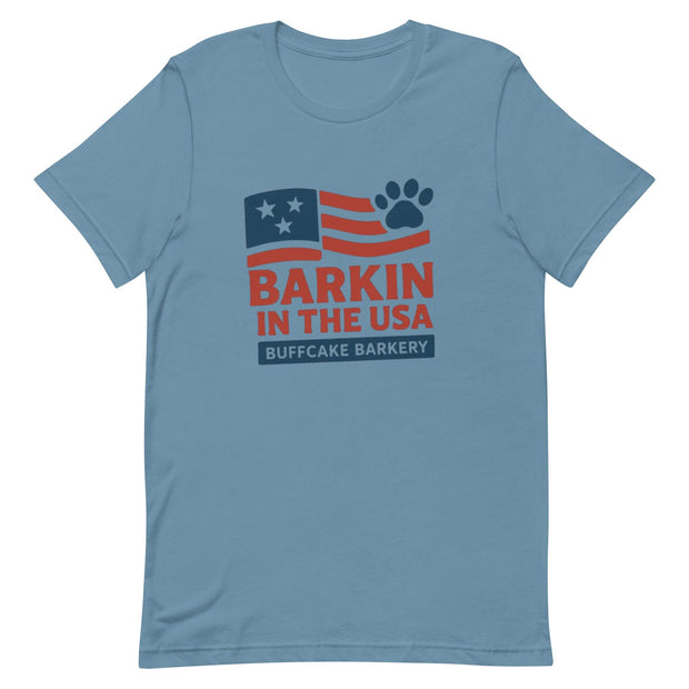 Barkin in the USA / Official Crew Tee Buff Cake Barkery Steel Blue S 