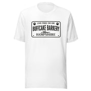 Live Free or Die " License Plate" BCB Crew Wear Unisex t-shirt Buff Cake Barkery White S 