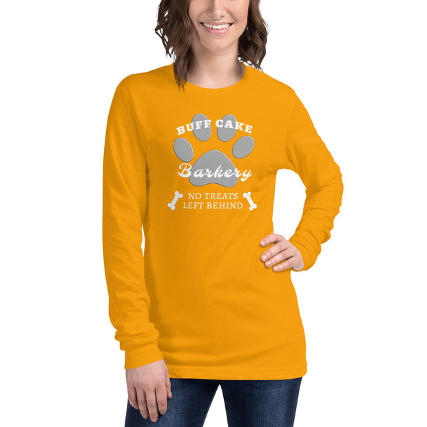 Long Sleeve Tee No Treats Left Behind Buff Cake Barkery Gold XS 