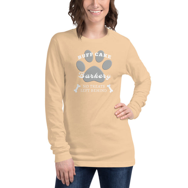 Unisex Long Sleeve Tee No Treats Left Behind Buff Cake Barkery Sand Dune XS 