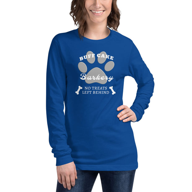 Long Sleeve Tee No Treats Left Behind Buff Cake Barkery True Royal XS 