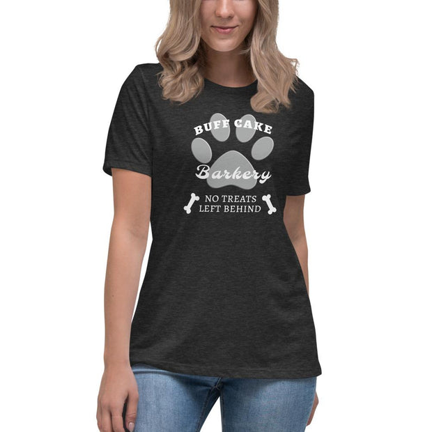 Women's Relaxed T-Shirt No Treats Left Behind Buff Cake Barkery Dark Grey Heather S 